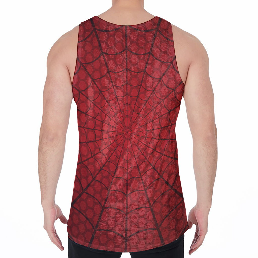Red Spider Web Print Men's Velvet Tank Top