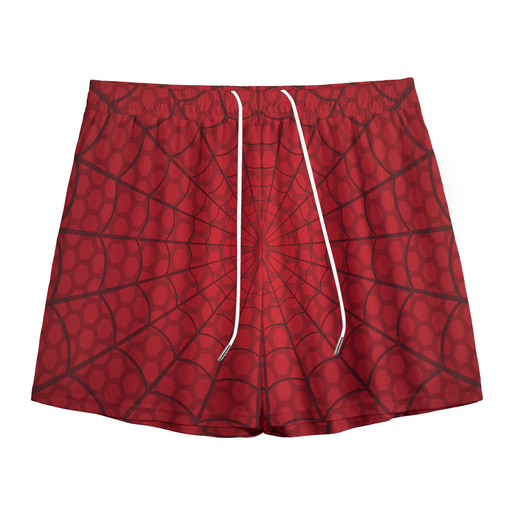 Red Spider Web Print Mesh Shorts