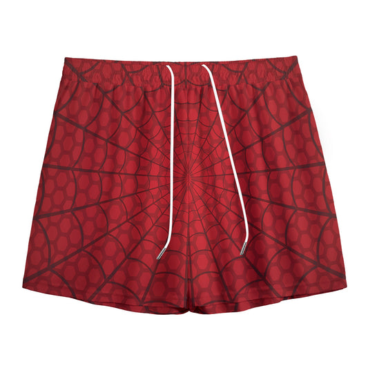 Red Spider Web Print Mesh Shorts