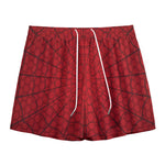 Red Spider Web Print Mesh Shorts