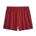 Red Spider Web Print Mesh Shorts