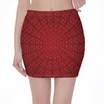 Red Spider Web Print Pencil Mini Skirt