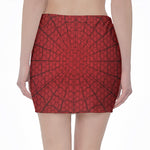 Red Spider Web Print Pencil Mini Skirt
