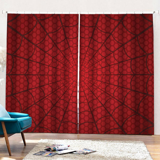 Red Spider Web Print Pencil Pleat Curtains