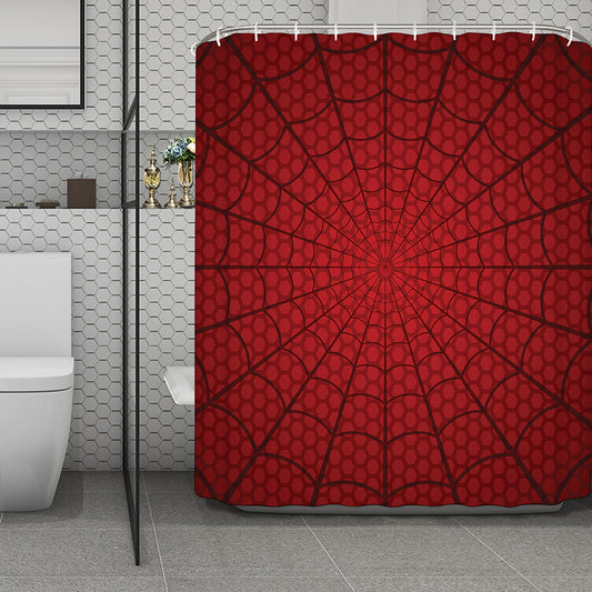 Red Spider Web Print Polyester Shower Curtain