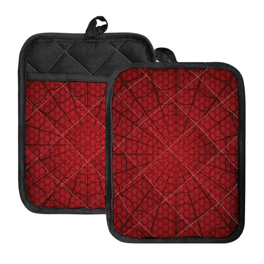 Red Spider Web Print Pot Holders With Pocket