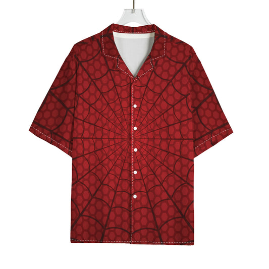 Red Spider Web Print Rayon Hawaiian Shirt