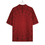 Red Spider Web Print Rayon Hawaiian Shirt