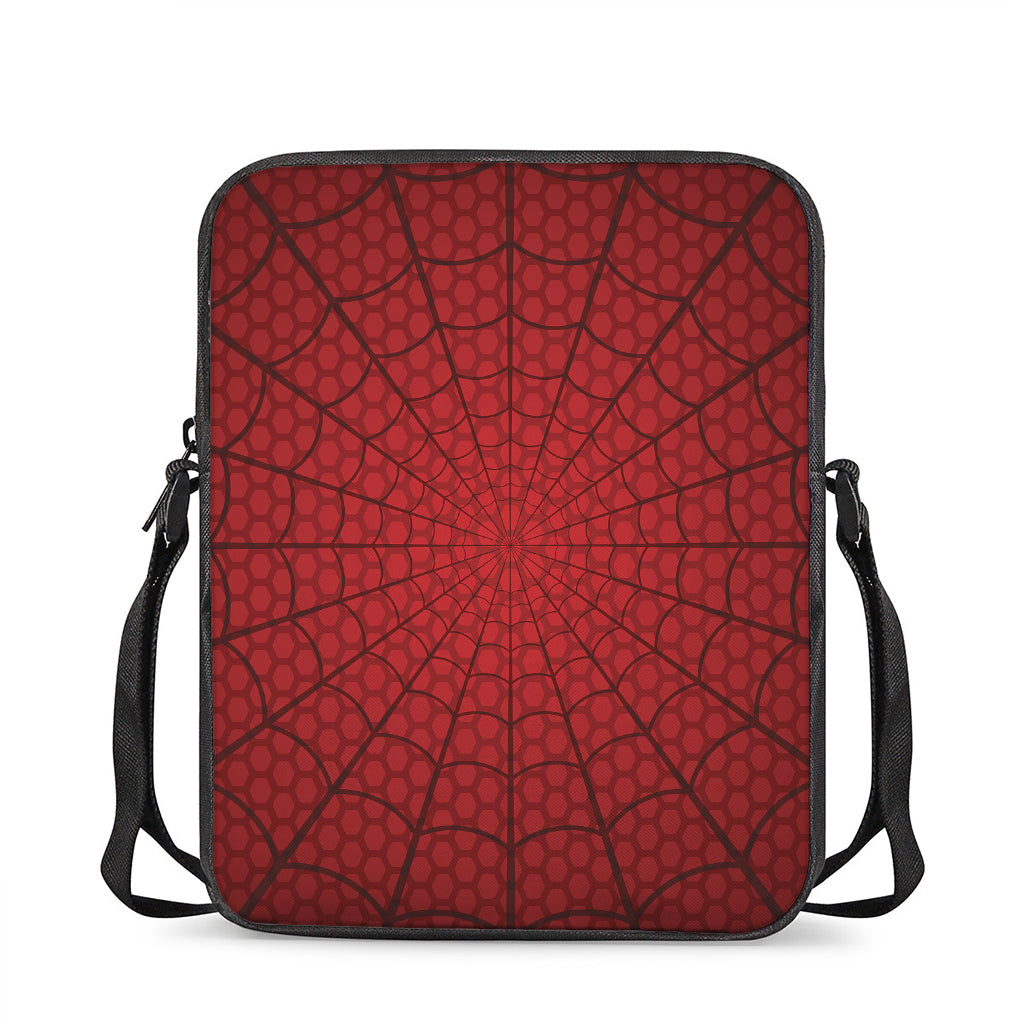 Red Spider Web Print Rectangular Crossbody Bag