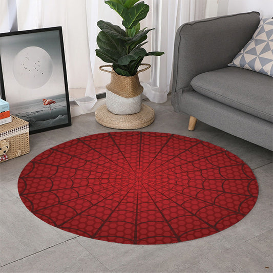 Red Spider Web Print Round Rug