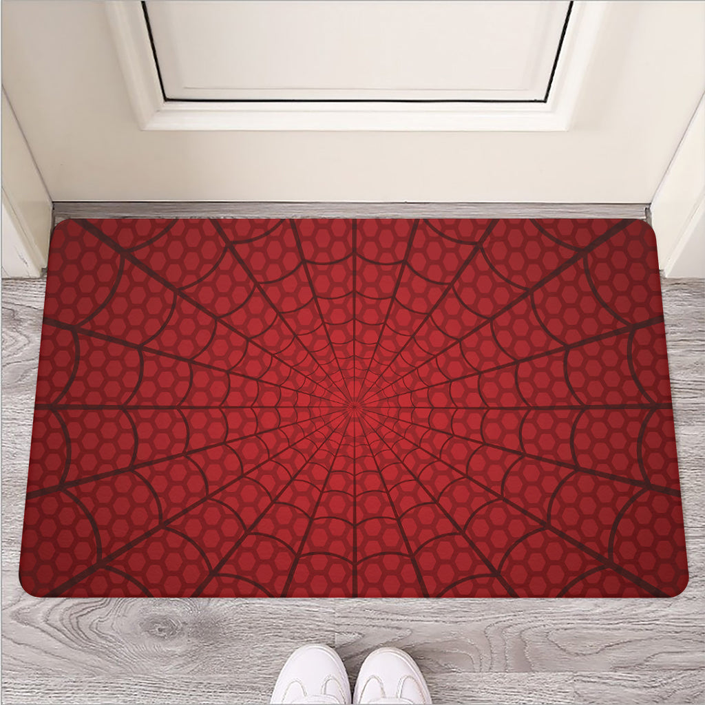 Red Spider Web Print Rubber Doormat