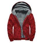 Red Spider Web Print Sherpa Lined Zip Up Hoodie
