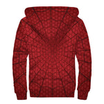 Red Spider Web Print Sherpa Lined Zip Up Hoodie