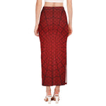 Red Spider Web Print Side Slit Maxi Skirt
