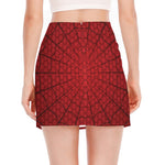 Red Spider Web Print Side Slit Mini Skirt