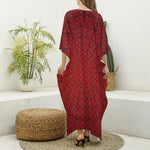 Red Spider Web Print Silk V-Neck Kaftan Dress