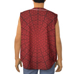 Red Spider Web Print Sleeveless Baseball Jersey