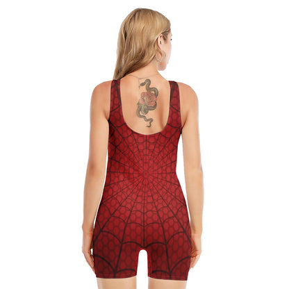 Red Spider Web Print Sleeveless One Piece Swimsuit
