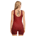 Red Spider Web Print Sleeveless One Piece Swimsuit
