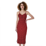 Red Spider Web Print Slim Fit Midi Cami Dress