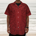 Red Spider Web Print Textured Short Sleeve Shirt