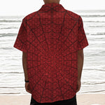 Red Spider Web Print Textured Short Sleeve Shirt