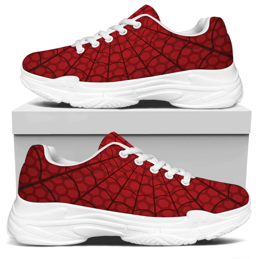 Red Spider Web Print White Chunky Shoes