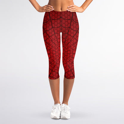 Red Spider Web Print Women's Capri Leggings