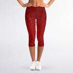Red Spider Web Print Women's Capri Leggings