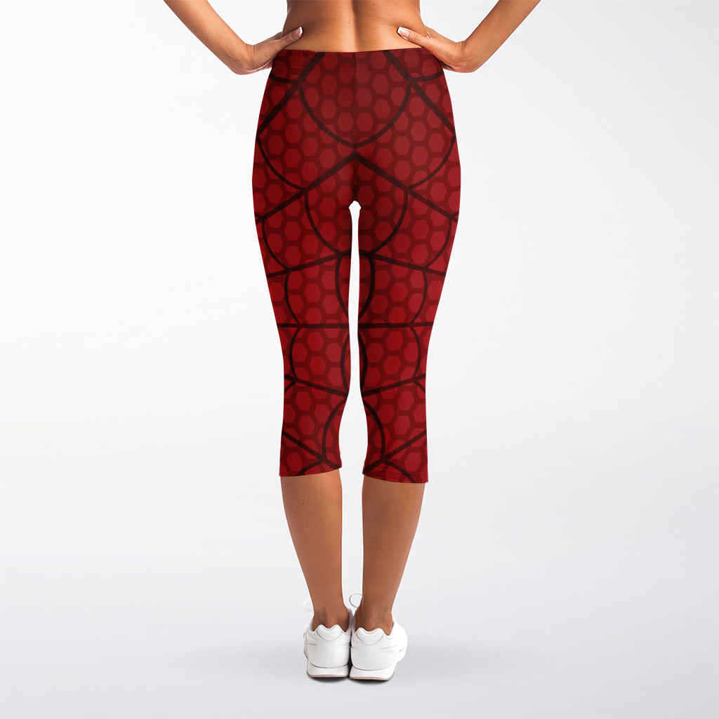Red Spider Web Print Women's Capri Leggings