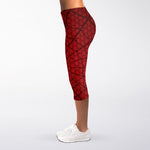 Red Spider Web Print Women's Capri Leggings