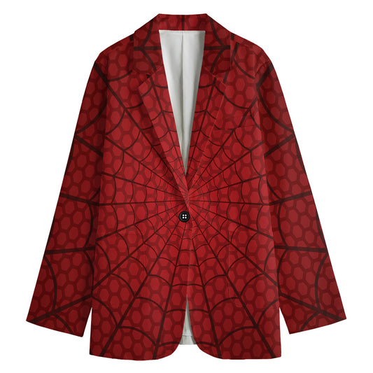 Red Spider Web Print Women's Cotton Blazer