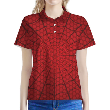 Red Spider Web Print Women's Polo Shirt