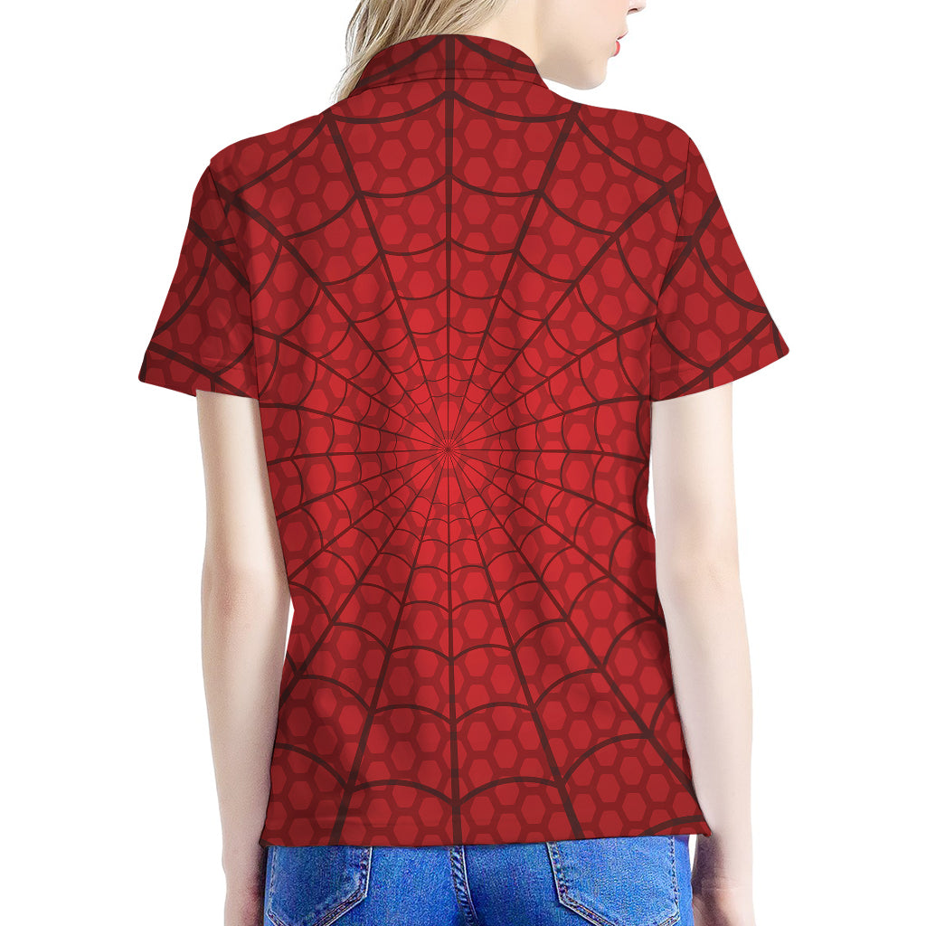 Red Spider Web Print Women's Polo Shirt