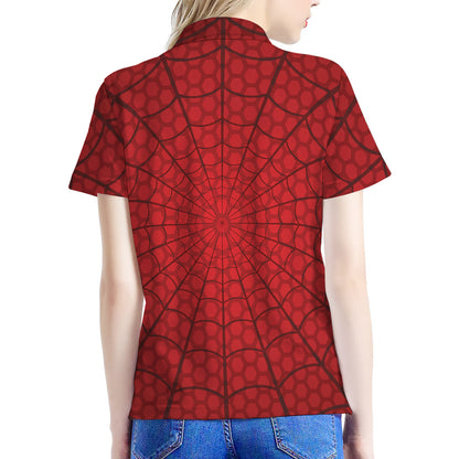 Red Spider Web Print Women's Polo Shirt