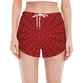 Red Spider Web Print Women's Split Running Shorts