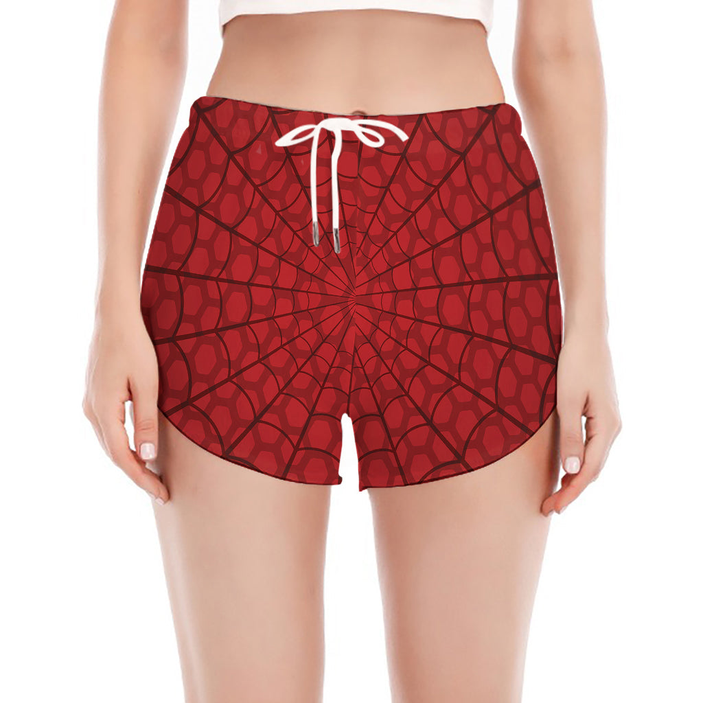 Red Spider Web Print Women's Split Running Shorts
