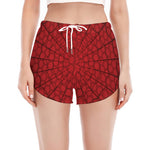 Red Spider Web Print Women's Split Running Shorts
