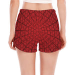 Red Spider Web Print Women's Split Running Shorts