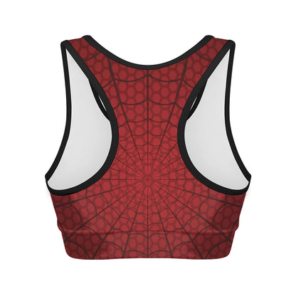 Red Spider Web Print Women's Sports Bra