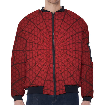 Red Spider Web Print Zip Sleeve Bomber Jacket