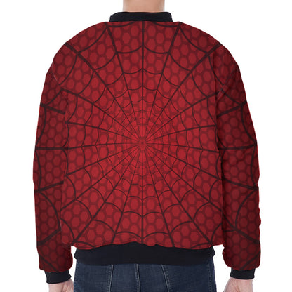 Red Spider Web Print Zip Sleeve Bomber Jacket