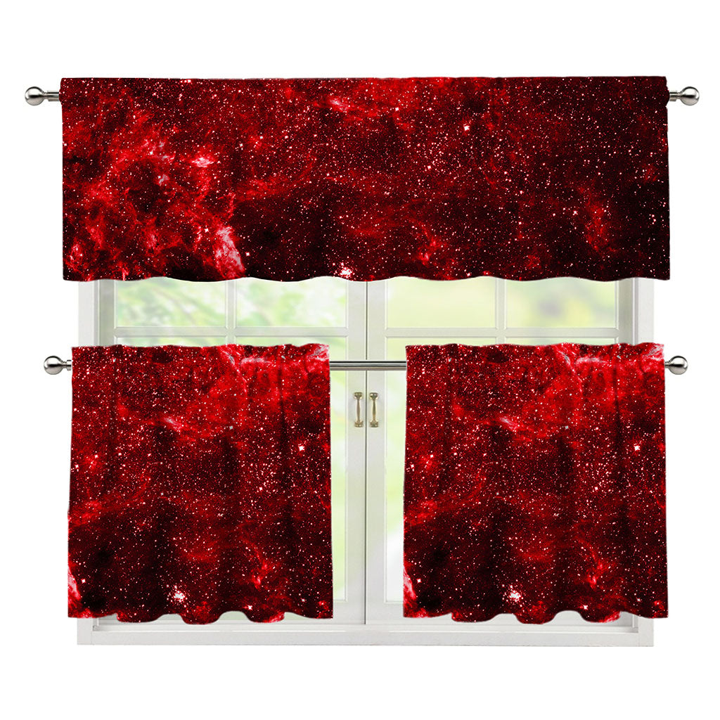 Red Stardust Universe Galaxy Space Print 3 Piece Kitchen Curtains