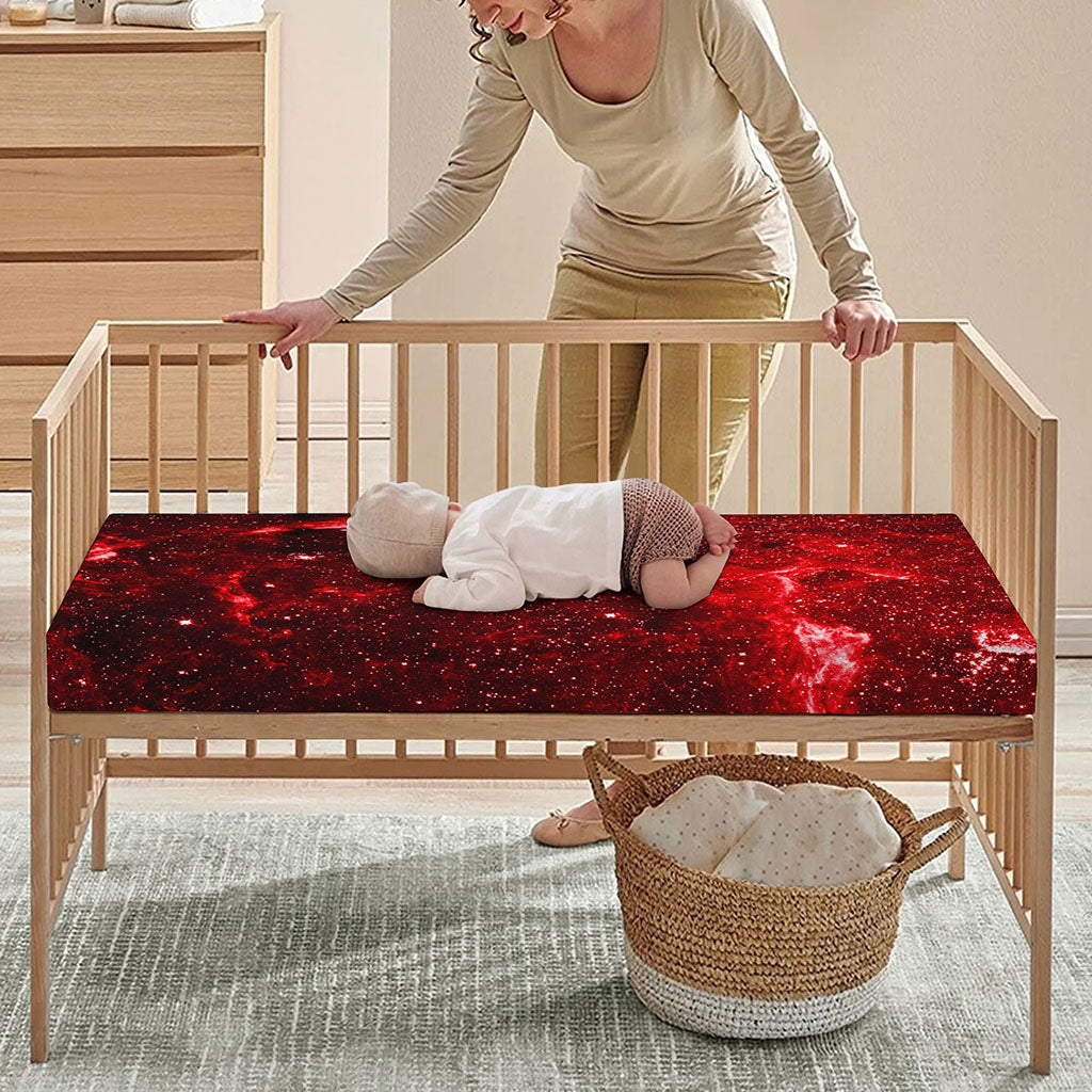 Red Stardust Universe Galaxy Space Print Baby Crib Sheet