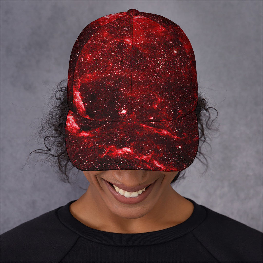 Red Stardust Universe Galaxy Space Print Baseball Cap