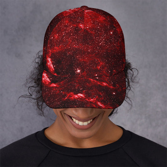 Red Stardust Universe Galaxy Space Print Baseball Cap