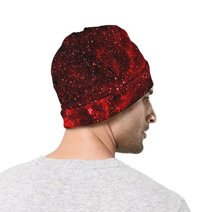 Red Stardust Universe Galaxy Space Print Beanie