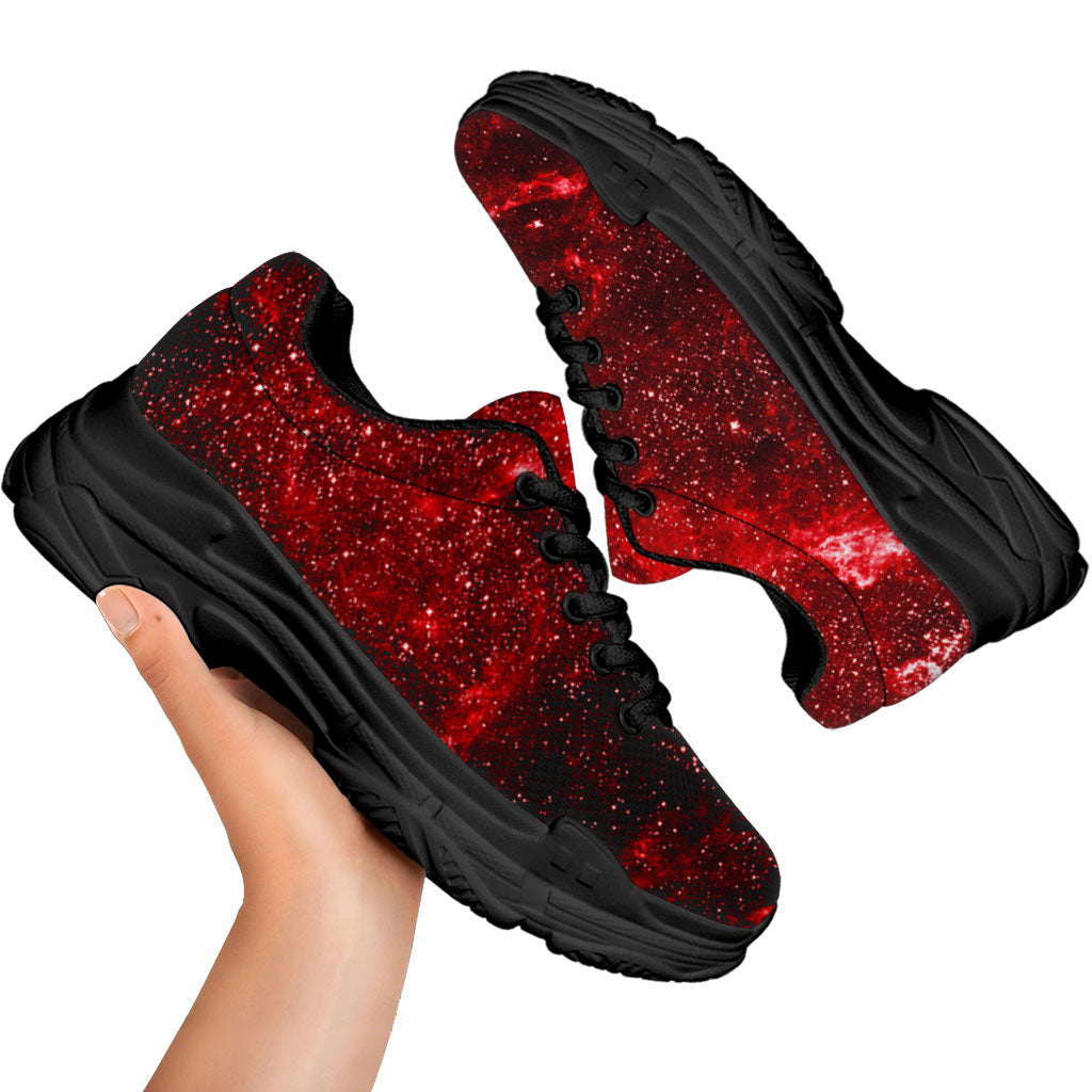 Red Stardust Universe Galaxy Space Print Black Chunky Shoes