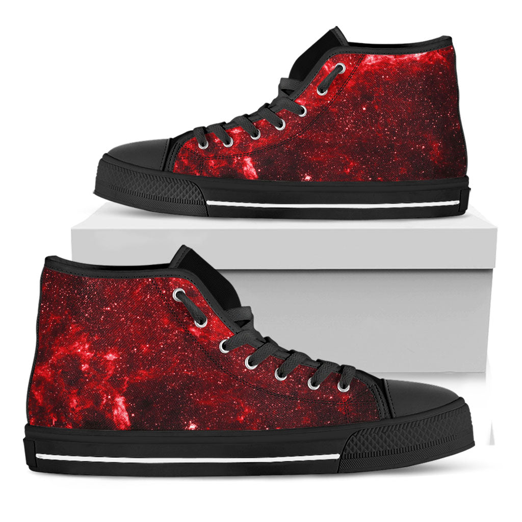 Red Stardust Universe Galaxy Space Print Black High Top Sneakers