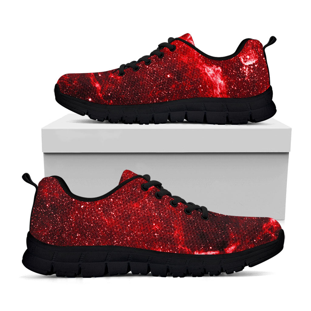 Red Stardust Universe Galaxy Space Print Black Running Shoes